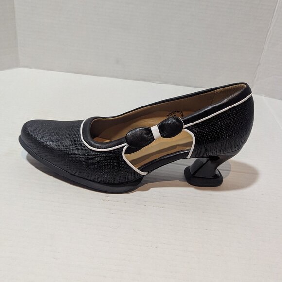 John Fluevog Sole Talk Black white Anodea Heels Side Bow 10 New And Unworn - Picture 8 of 10